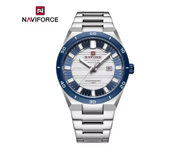 NAVIFORCE 9268 Men's Luxury Business Quartz Watch – Stainless Steel Waterproof Wristwatch With Luminous Hands & Calendar – Silver/Blue in UAE