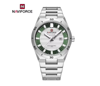 NAVIFORCE 9268 Men's Luxury Business Quartz Watch – Stainless Steel Waterproof Wristwatch With Luminous Hands & Calendar – Silver/Green in UAE