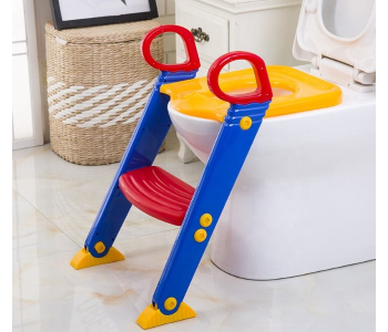 Potty Training Seat With Step Stool Ladder For Kids | Foldable, Adjustable Toilet Trainer With Handles & Non-Slip Pads, Blue & Red in UAE