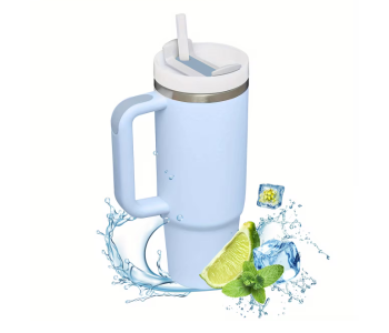 40oz 1500ml Stainless Steel Insulated Tumbler With Handle & Straw Lid | Vacuum Reusable Coffee Cup Travel Mug For Hot & Cold Drinks - Blue in UAE