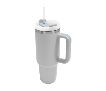 40oz 1500ml Stainless Steel Insulated Tumbler With Handle & Straw Lid | Vacuum Reusable Coffee Cup Travel Mug For Hot & Cold Drinks - Light Grey in UAE
