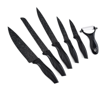 6-Piece Kitchen Knife Set – Stainless Steel Blades With Red & Black Handles, Chef Knife, Paring Knife & Peeler, Multipurpose Cutlery in UAE