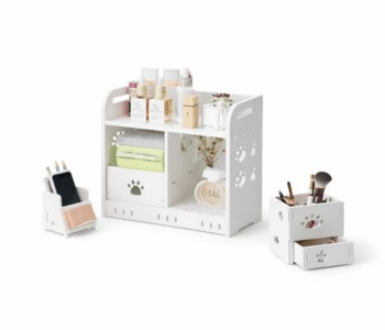 Desktop Makeup Organizer Storage Shelf With Drawer And Brush Holder 26.5x16x26cm in UAE