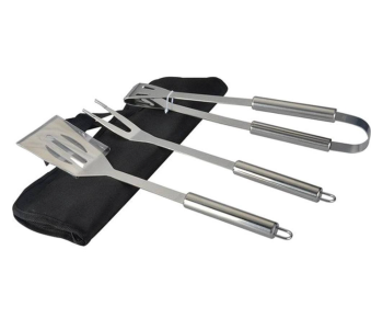 3-Piece BBQ Tool Set – Stainless Steel Spatula, Tongs & Fork, Essential Grilling Accessories, Small Handle Design in UAE