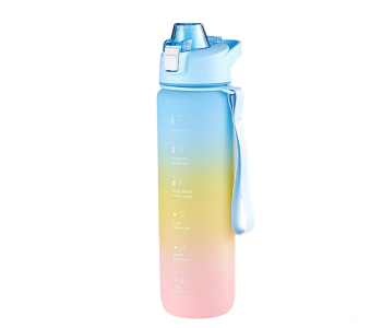 1000ml Motivational Water Bottle With Time Markings | BPA-Free Leakproof Sports & Gym Bottle With Strap | Daily Hydration Tracker For Adults & Kids - Blue/Yellow/Pink in UAE