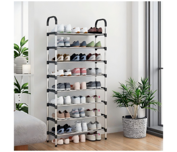8-Tier Multifunctional Storage Shoe Rack, Adjustable & Stackable Metal And Plastic Shelf Organizer For Home & Entryway (Black) in UAE