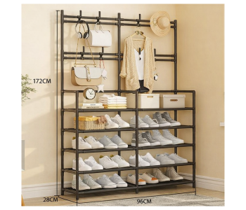 Multi Tier Shoe Rack Organizer With Hanging Rod And Hooks 96x28x172cm in UAE