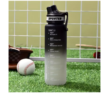 Gradient Plastic Sports Water Bottle 1200ml | Large Capacity BPA-Free Gym, Travel & Outdoor Water Cup With Measurement Scale - Black in UAE