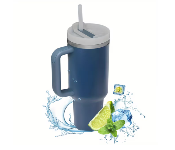 40oz 1500ml Stainless Steel Insulated Tumbler With Handle & Straw Lid | Vacuum Reusable Coffee Cup Travel Mug For Hot & Cold Drinks - Dark Blue in UAE