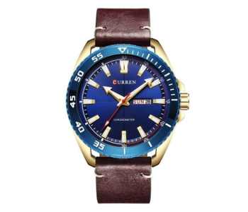 CURREN 8272 Men's Analog Quartz Watch With Day-Date Display Leather Strap 30M Waterproof Blue Dial And Gold Case Brown/Blue/Gold in UAE