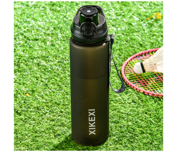 XIKEXI 1 Liter Frosted Plastic Water Bottle | BPA-Free Direct Drinking Gym, Fitness & Outdoor Sports Bottle With Strap - Black in UAE