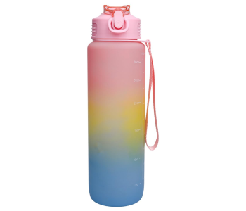 1000ml Motivational Water Bottle With Time Markings | BPA-Free Leakproof Sports & Gym Bottle With Strap | Daily Hydration Tracker For Adults & Kids - Pink/Yellow/Blue in UAE