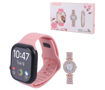 Keqiwear KW72 Mini 3-in-1 Smart Watch For Women & Girls | Stylish Bluetooth Smartwatch With Fitness Tracking, Heart Rate Monitor & Premium Mini Design - Pink in UAE