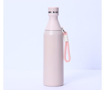 Premium 500ml Stainless Steel Insulated Water Bottle | Double Wall Vacuum Flask With Dual Lid & Carrying Strap | Hot & Cold Travel Bottle - Pink in UAE