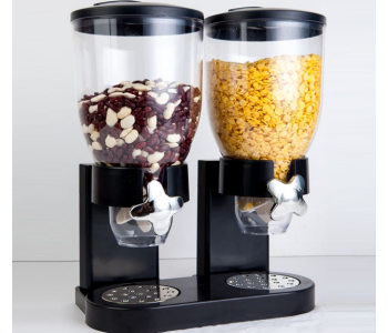 Dual Cereal & Dry Food Dispenser 2L, Countertop Storage Organizer With Portion Control, Freshness Seal, Black/Clear in UAE