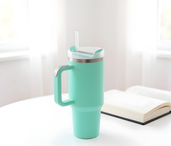 40oz 1500ml Stainless Steel Insulated Tumbler With Handle & Straw Lid | Vacuum Reusable Coffee Cup Travel Mug For Hot & Cold Drinks - Mint Green in UAE
