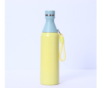 Premium 500ml Stainless Steel Insulated Water Bottle | Double Wall Vacuum Flask With Dual Lid & Carrying Strap | Hot & Cold Travel Bottle - Yellow in UAE