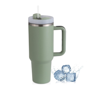 40oz 1500ml Stainless Steel Insulated Tumbler With Handle & Straw Lid | Vacuum Reusable Coffee Cup Travel Mug For Hot & Cold Drinks - Green in UAE