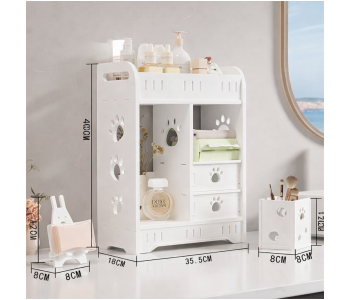 Desktop Makeup Organizer With Drawers And Brush Holder Storage Shelf 35.5x18x40cm in UAE