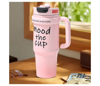 900ml Insulated Stainless Steel Tumbler With Handle & Straw | Large Capacity Thermal Water Bottle | Double Wall Vacuum Travel Cup For Outdoor, Office & Gym Use - Pink in UAE