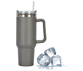 40oz 1500ml Stainless Steel Insulated Tumbler With Handle & Straw Lid | Vacuum Reusable Coffee Cup Travel Mug For Hot & Cold Drinks - Grey in UAE