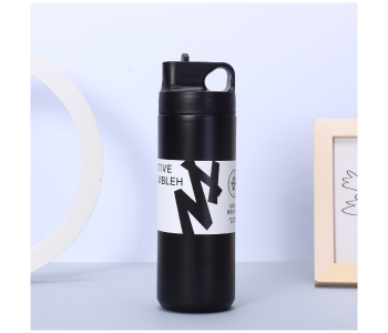550ml Stainless Steel Vacuum Insulated Straw Water Bottle Double Wall Thermal Sports & Travel Bottle Leak-Proof Hot & Cold Flask For Gym, Office & Daily Use - Black in UAE