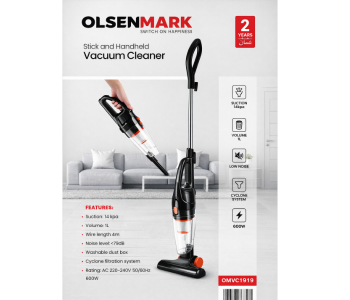 Olsenmark Handheld And Stick Vacuum Cleaner 2-in-1 600W 1L OMVC1919 in UAE
