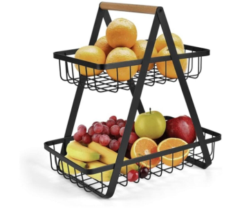 2-Tier Countertop Fruit Basket Storage, Vegetable Rack Bread Display Stand For Kitchen, Black in UAE