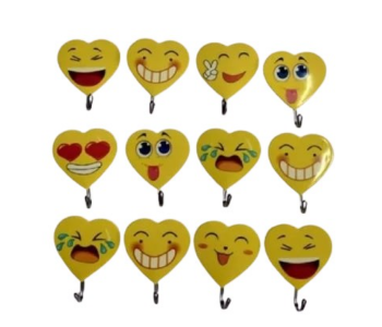 Yellow Heart Emoji Self-Adhesive Wall Hooks, Multipurpose Decorative Sticky Hangers For Kitchen, Bathroom, & Home Wall Organization in UAE