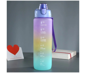 1000ml Motivational Water Bottle With Time Markings | BPA-Free Leakproof Sports & Gym Bottle With Strap | Daily Hydration Tracker For Adults & Kids - Purple/Yellow/Blue in UAE