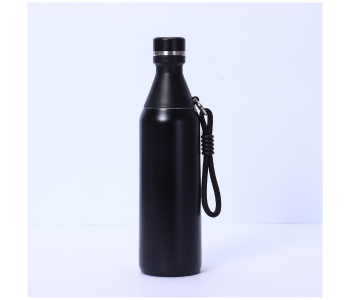 Premium 500ml Stainless Steel Insulated Water Bottle | Double Wall Vacuum Flask With Dual Lid & Carrying Strap | Hot & Cold Travel Bottle - Black in UAE