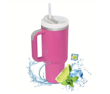 40oz 1500ml Stainless Steel Insulated Tumbler With Handle & Straw Lid | Vacuum Reusable Coffee Cup Travel Mug For Hot & Cold Drinks - Pink in UAE