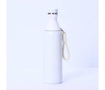 Premium 500ml Stainless Steel Insulated Water Bottle | Double Wall Vacuum Flask With Dual Lid & Carrying Strap | Hot & Cold Travel Bottle - White in UAE