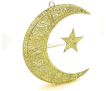 20cm Ramadan Crescent LED Lantern, 3D Golden Moon Star Eid Mubarak Decoration, Battery Warm Light in UAE