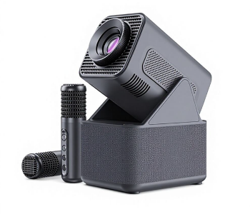 Smartbarry HT31 4K HDR Smart Portable Projector With 2 Wireless Karaoke Microphones, 5G WiFi & Integrated Hidden Bracket - Black in UAE