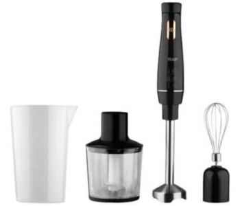 RAF 4-in-1 Hand Blender Set, 1200W Powerful Motor With 700ml Jar, Whisk & Chopper, Stainless Steel 4-Blade System For Smoothies & Soups - Perfect For Ramadan Iftar Preparation - Black - R.272B in UAE