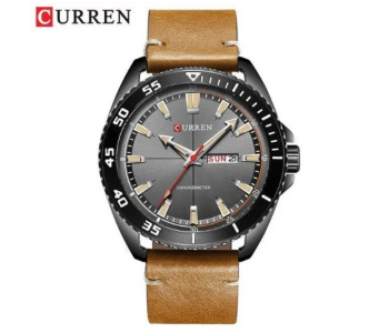 CURREN 8272 Men's Luxury Sports Analog Watch - Leather Strap, Water Resistant, Date & Week Display - Premium Quartz Wristwatch For Men (Brown/Grey) in UAE