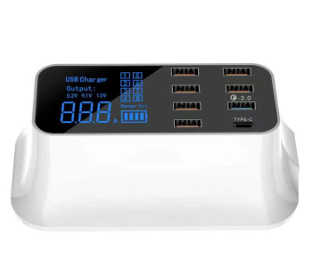 Multi-Port USB Fast Charging Station White – 8-Port Desktop Charger With QC 3.0 & Intelligent LED Display in UAE