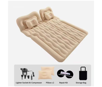 Back Seat Inflatable Car Air Mattress For Travel ,Portable SUV & Sedan Sleep Bed With 2 Pillows, Head Protection & Storage Bag For Camping, Road Trips & Outdoor Use - Beige in UAE