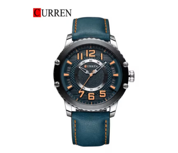 CURREN 8341 Men's Waterproof Quartz Analog Watch - Blue Genuine Leather Strap, 48mm Stainless Steel Case - Stylish Casual & Business Wristwatch For Men in UAE