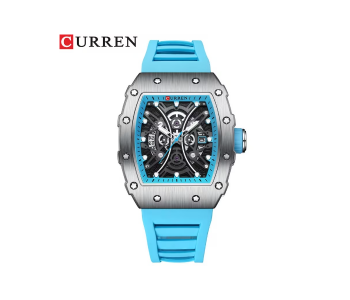 CURREN 8438 Men’s Luxury Rectangle Quartz Watch – Sport Casual Analog Wristwatch With Silicone Rubber Strap, Luminous Hands & Water Resistant Design in UAE