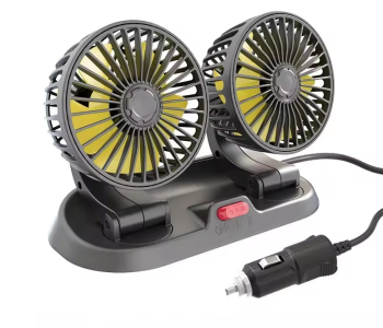 12V Dual Head Powerful Car Fan – 360 Degree Rotating Electric Cooling Fan With 2 Adjustable Speeds – Portable Dashboard Air Circulator For Cars, SUVs, RVs & Vans – Black in UAE