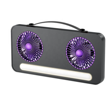 Portable Dual-Head Desktop Fan With LED Nightlight – Rechargeable 2-in-1 Personal Cooling Fan & Lamp – High-Power Quiet Air Circulator With Handle For Home, Office, And Camping - Black/Purple in UAE