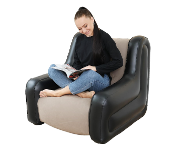Inflatable Two-Tone Chair Sofa With Armrests Blow Up Seat Game Room Lounger, Outdoor Camping Garden Couches Soft Plush Fabric For Adults Kids (Khaki) in UAE