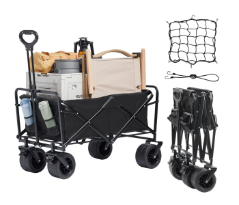 Heavy-Duty Large Folding Wagon Cart Adjustable Handle, Portable Utility Trolley - Black in UAE