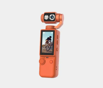 Air Tab Pocket 4K Ultra HD Action Camera | 180° Manual Flip Lens | Built-in Fill Light | With Tripod (Orange) in UAE