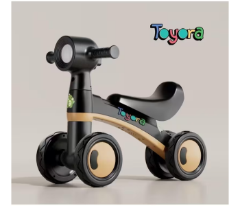 Kids Balance Bike With Music & LED Headlight, 4 Wheel Toddler Ride On Toy, Stable Anti-Rollover Baby Walker Bike, Indoor Outdoor Sliding Car For Toddlers 1-3 Years, Comfortable Seat, Non-Slip Handlebar, Lightweight Push Scooter Training Bike, Early Balance Training Ride On Toy For Boys & Girls, Durable Kids Scooter Walker Toy, Smooth Quiet Wheels, Safe Triangular Structure, Beginner Ride On Balance Bike For Baby Toddlers - BLACK in UAE
