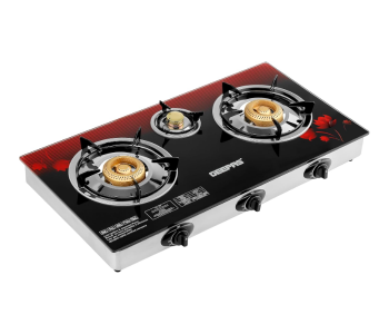 Geepas GGC31012 3-Burner Gas Cooker Size 70mm, 40mm & 90mm Respectively - Ergonomic Design, Automatic Ignition, 3 Heating Zones |Stainless Steel Frame & Tray in UAE