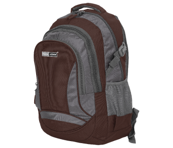 Para John PJSB6009A14 14-Inch Multi-Compartment School Backpack With Front Organizer Pocket, Side Mesh Pockets & Comfort Straps Coffee Brown in UAE
