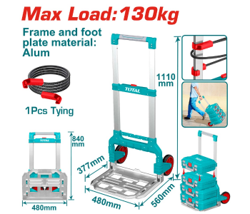 TOTAL Foldable Aluminum Hand Truck 130kg Capacity – Portable Folding Platform Trolley With Telescopic Handle & Heavy-Duty Wheels in UAE
